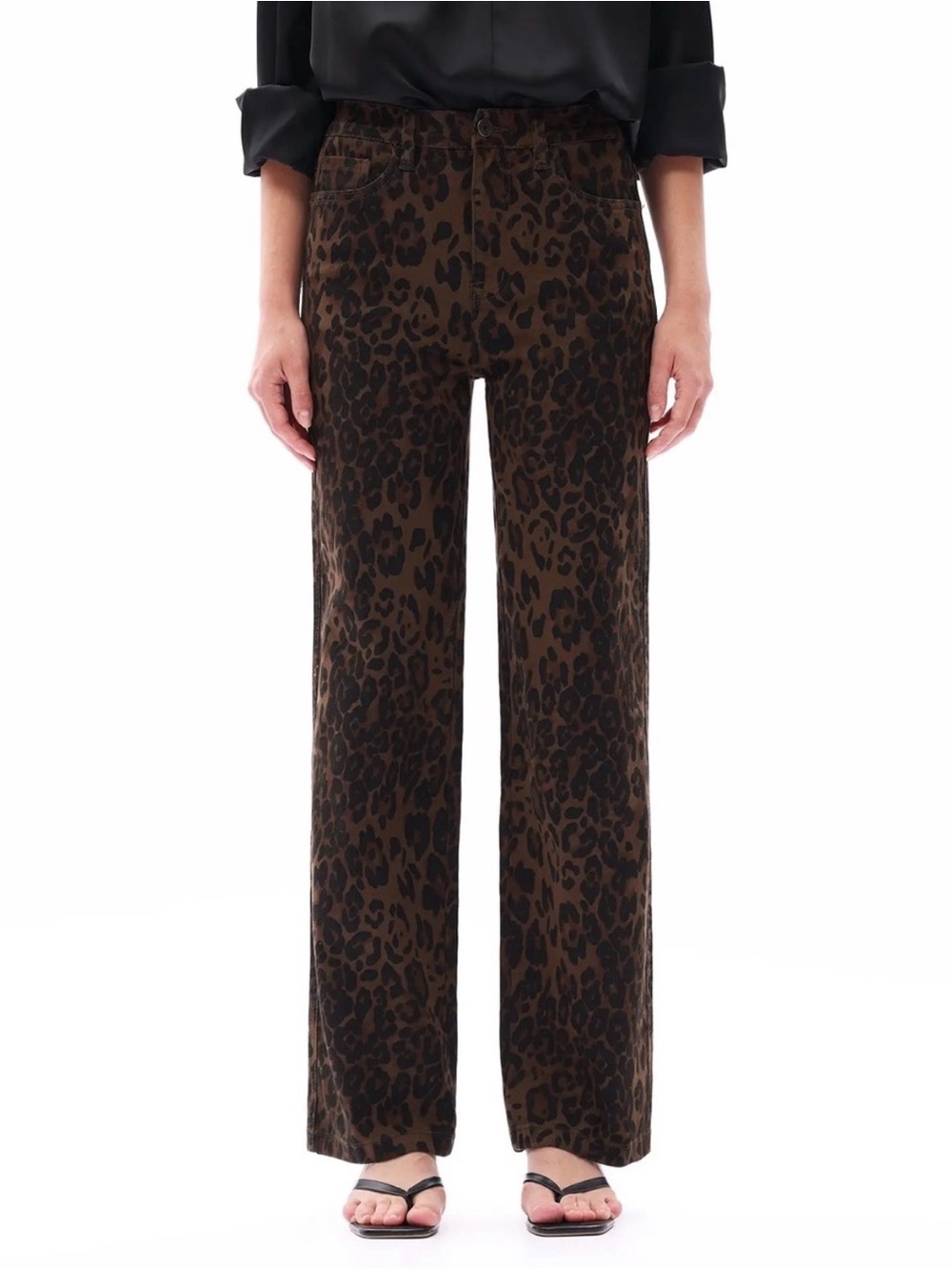 ONESO Leopard Print Baggy Wide Leg Stretch Denim Jeans size 30 animal print boho